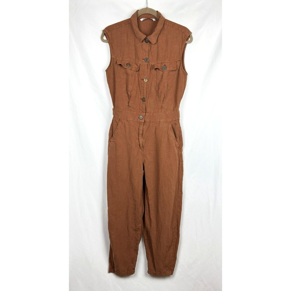 ZARA Sleeveless Balloon Leg Jumpsuit Medium Terracotta Brown Utility Romper NWT